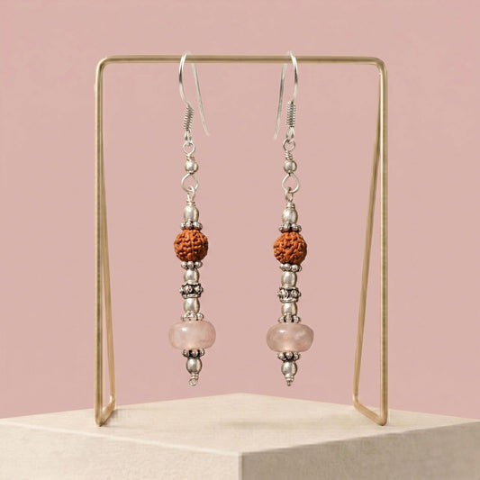 Hridayum Rose Quartz Rudraksha Earrings_RQE03