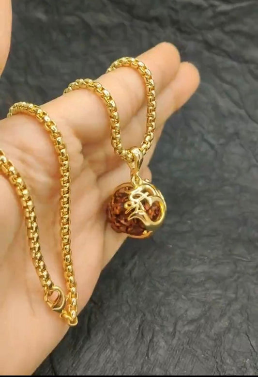 Om Rudraksha Pendant With Chain ( Buy 1 Get 1 Free )