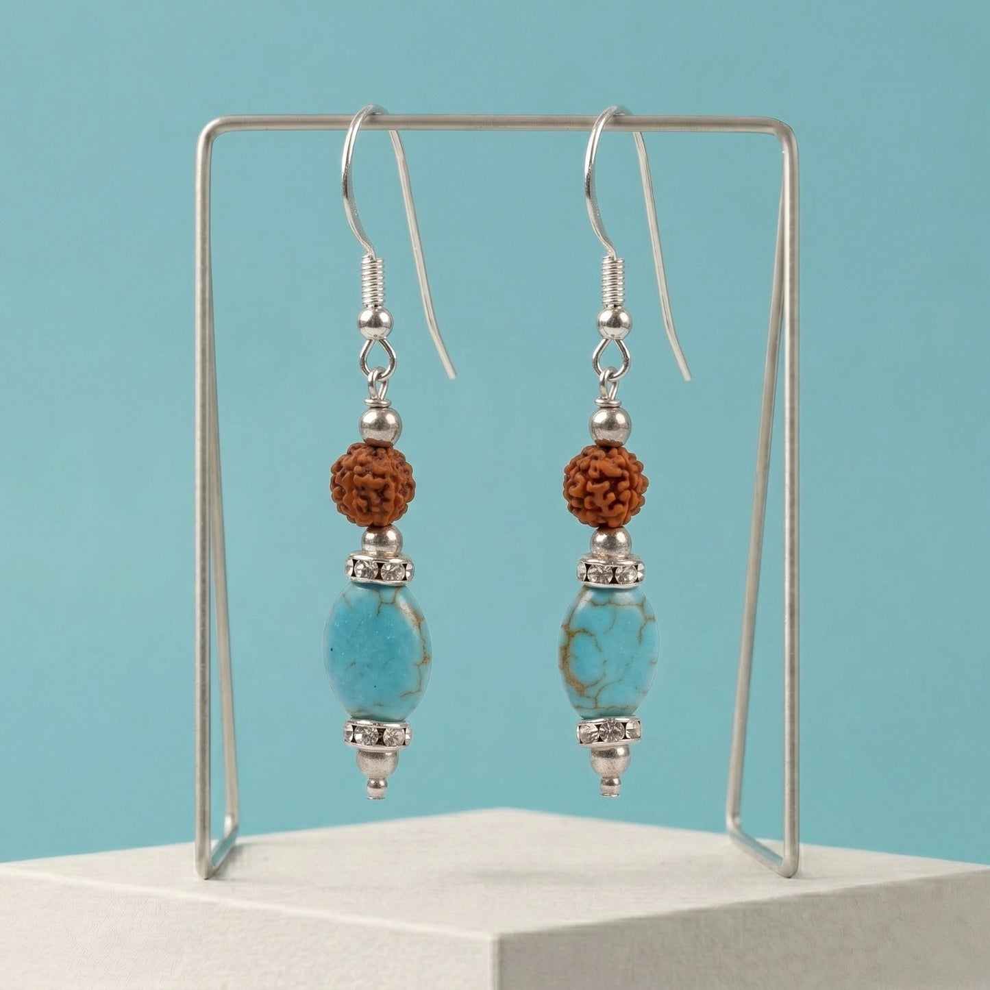 Rudra wave Turquoise & Rudraksh Earrings_ER19
