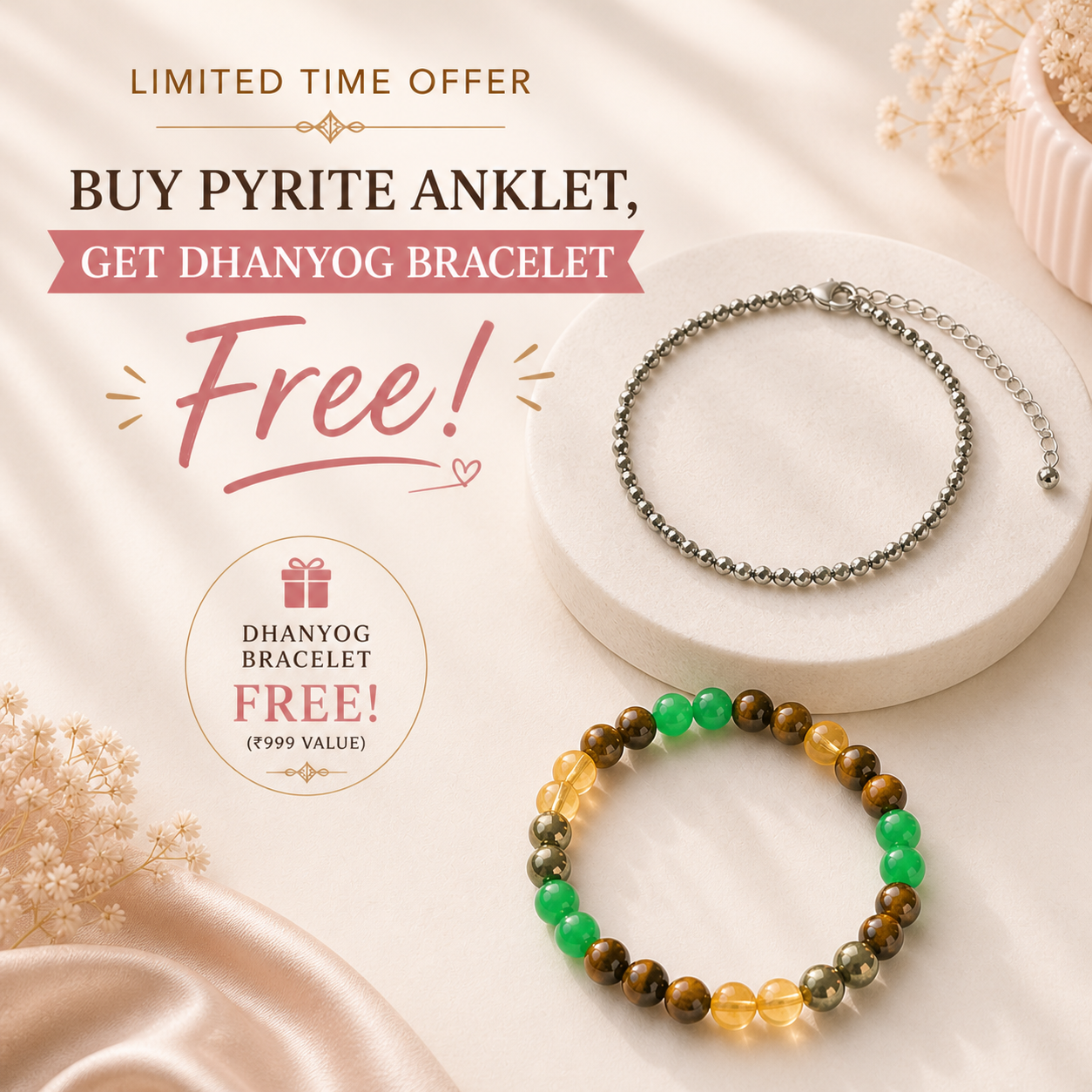 Samriddhi Combo Pyrite Anklet - Free Dhanyog Bracelet
