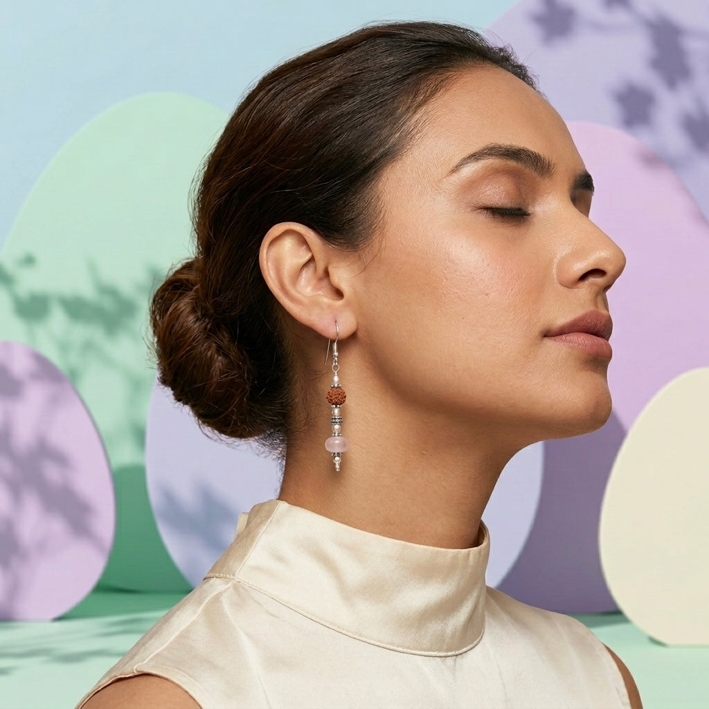 Hridayum  Rose Quartz Rudraksha Earrings_RQE03