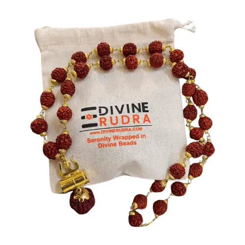 Gold-Plated Original Rudraksha Mahadev Trishul Necklace + FREE Mystery Gift Divine Rudra