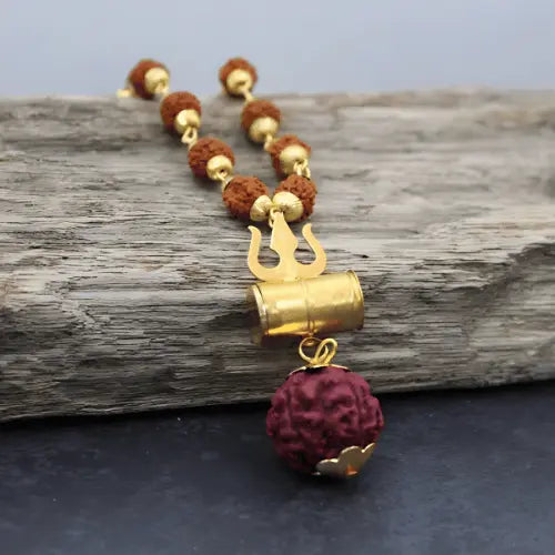 Gold-Plated Original Rudraksha Mahadev Trishul Necklace + FREE Mystery Gift Divine Rudra