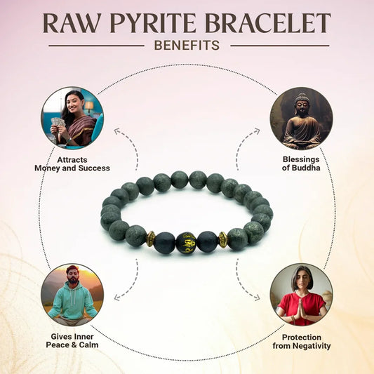 Raw Pyrite Bracelet with Buddha Mantra